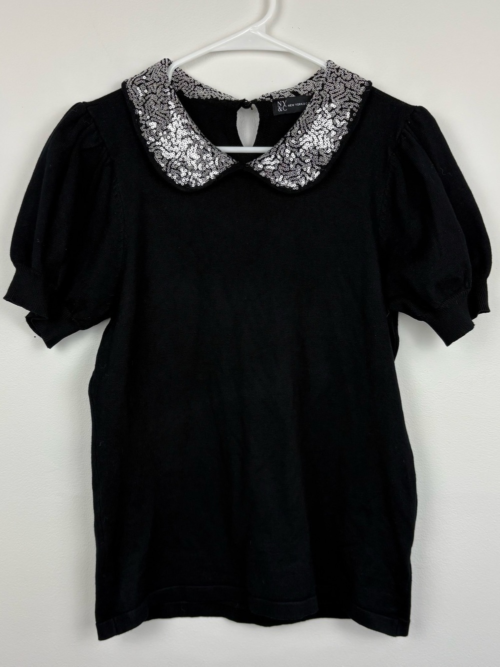 Twee Black Sweater Top Sequin Peter Pan Collar Medium Tags 2016 Tumblr Girlie